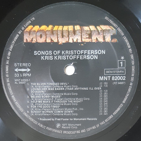 Kris Kristofferson : Songs Of Kristofferson (LP, Comp, Bla)