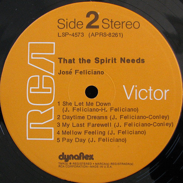 José Feliciano : That The Spirit Needs (Of Muse And Man) (LP, Album, Roc)