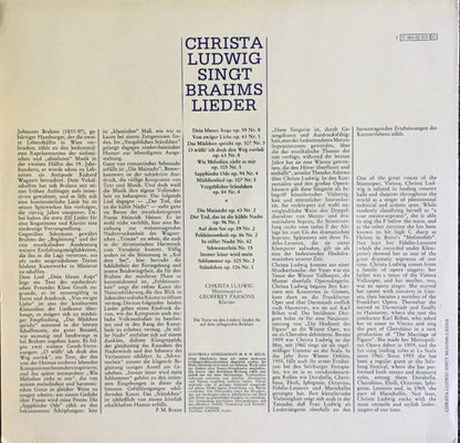 Johannes Brahms - Christa Ludwig, Geoffrey Parsons (2) : Lieder (LP)