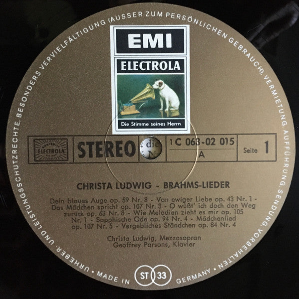 Johannes Brahms - Christa Ludwig, Geoffrey Parsons (2) : Lieder (LP)