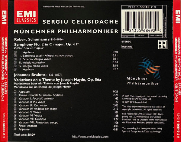 Sergiu Celibidache, Münchner Philharmoniker, Robert Schumann, Johannes Brahms : Schumann 2 / Brahms: Haydn Variations (CD, Album, RM)