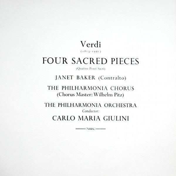 Giuseppe Verdi, Philharmonia Orchestra, Philharmonia Chorus, Carlo Maria Giulini : Four Sacred Pieces = Quattro Pezzi Sacri (LP)