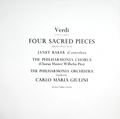 Giuseppe Verdi, Philharmonia Orchestra, Philharmonia Chorus, Carlo Maria Giulini : Four Sacred Pieces = Quattro Pezzi Sacri (LP)