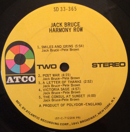 Jack Bruce : Harmony Row (LP, Album, Pre)