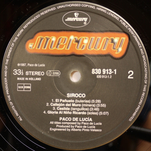 Paco De Lucía : Siroco (LP, Album)