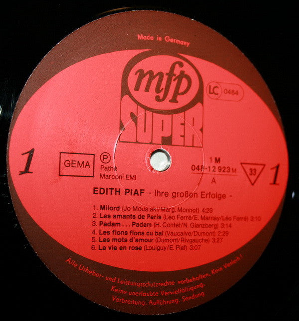 Edith Piaf : Ihre Grossen Erfolge (LP, Comp, Mono)