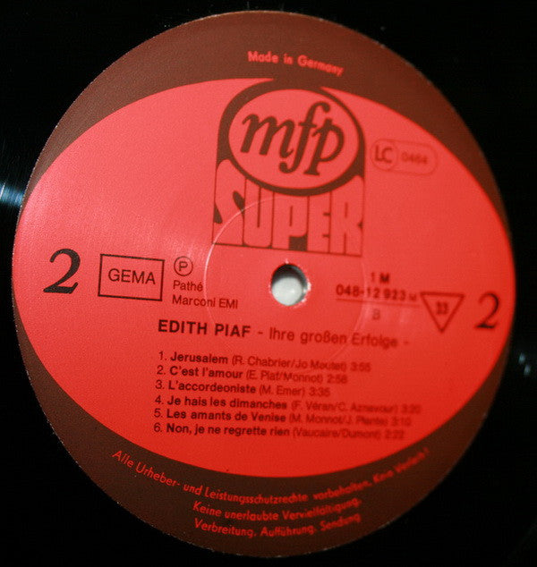 Edith Piaf : Ihre Grossen Erfolge (LP, Comp, Mono)