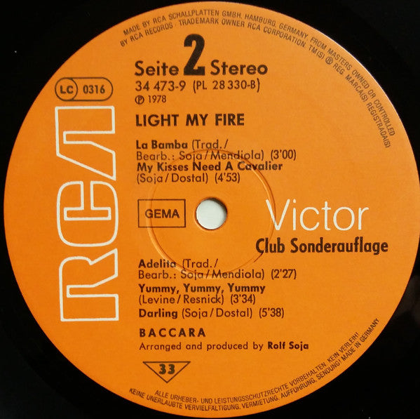 Baccara : Light My Fire (LP, Album, Club)