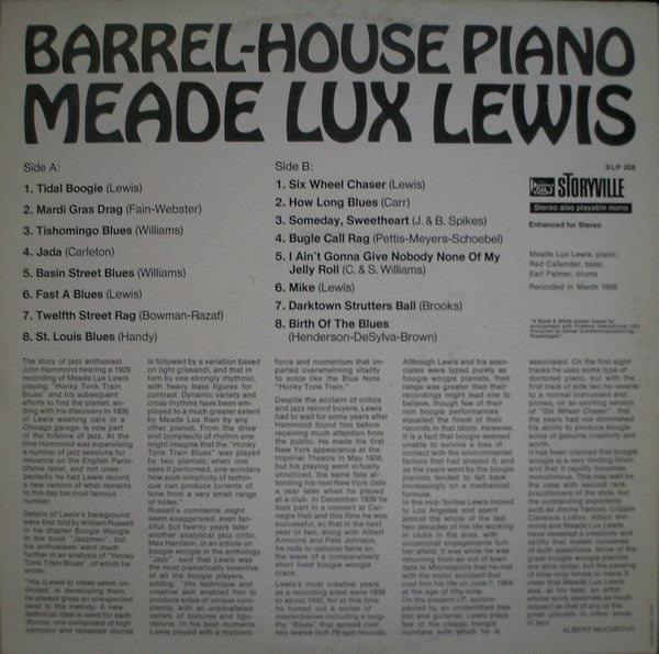 Meade "Lux" Lewis : Barrel-House Piano (LP, RE)