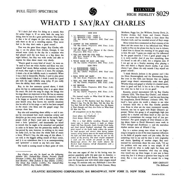 Ray Charles : What'd I Say (LP, Album, Mono, RE)