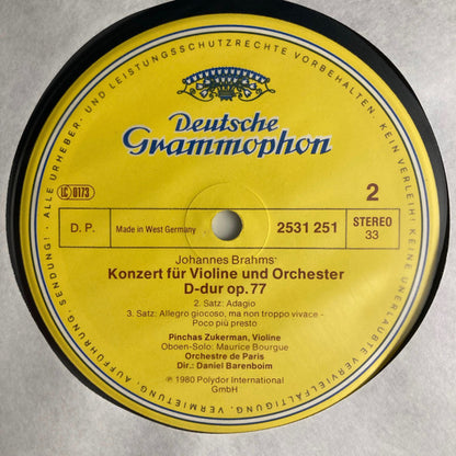 Johannes Brahms - Pinchas Zukerman · Orchestre De Paris · Daniel Barenboim : Violinkonzert · Violin Concerto (LP)