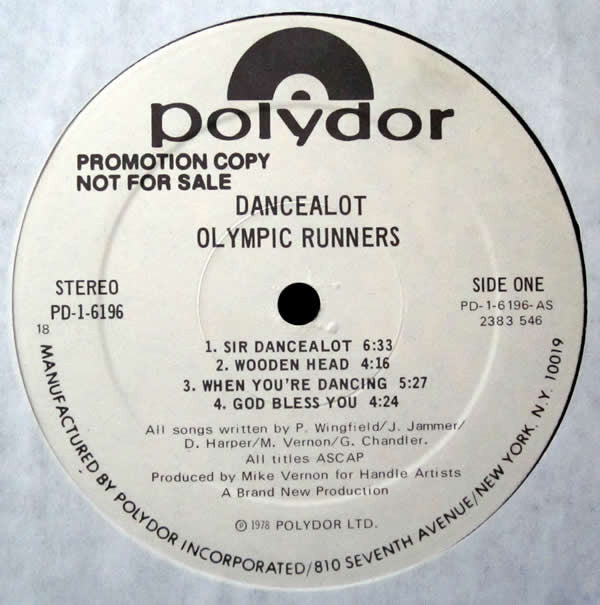 Olympic Runners : Dancealot (LP, Album, Promo)