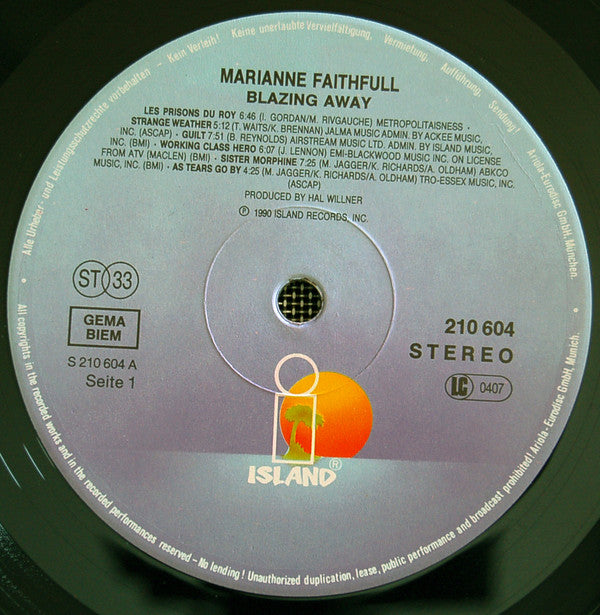 Marianne Faithfull : Blazing Away (LP, Album)