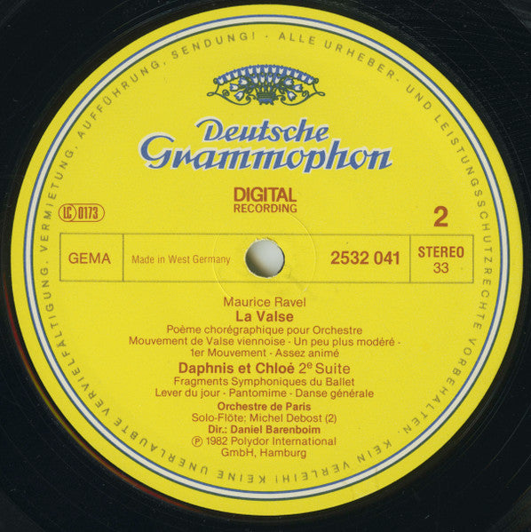 Maurice Ravel · Orchestre De Paris · Daniel Barenboim : Bolero · La Valse · Pavane Pour Une Infante Défunte · Daphnis Et Chloé: Suite No. 2 (LP)