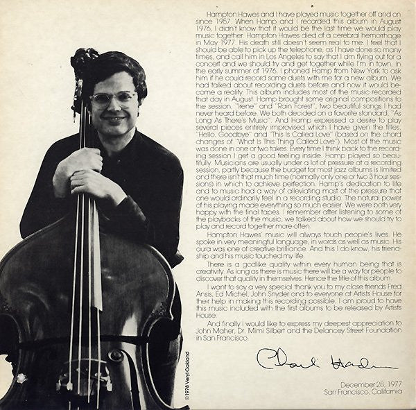 Charlie Haden / Hampton Hawes : As Long As There's Music (LP, Album, RP)