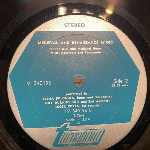 Elena Polonska, Guy Durand, Roger Cotte : Medieval And Renaissance Music For The Irish And Medieval Harps, Vièle, Recorders And Tambourin (LP, Album)