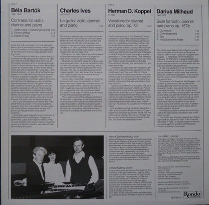 Béla Bartók / Charles Ives / Herman D. Koppel / Darius Milhaud, Lars Aabo, Henrik Sachsenskjold, Amalie Malling : Music For Clarinet, Violin And Piano (LP)