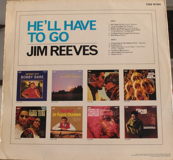 Jim Reeves : He'll Have To Go (LP, Album, ele)