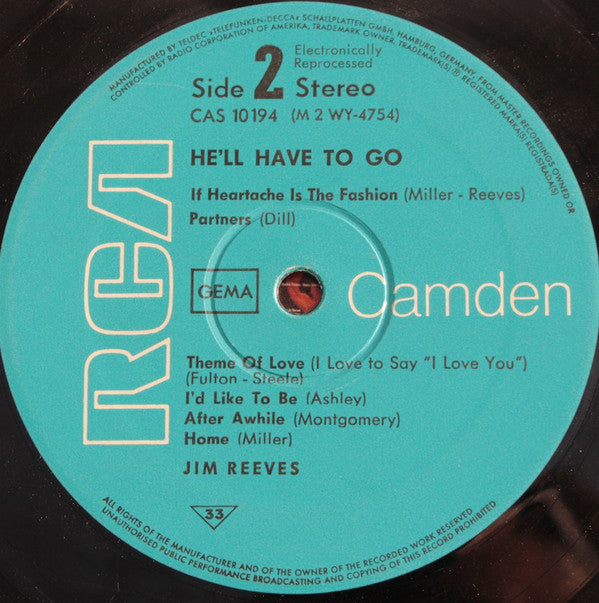 Jim Reeves : He'll Have To Go (LP, Album, ele)