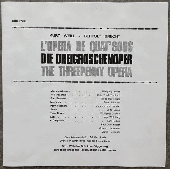 Kurt Weill, Bertolt Brecht - Lotte Lenya : Die Dreigroschenoper = The Threepenny Opera = L'opéra De Quat'sous (2xLP + Box, RE)