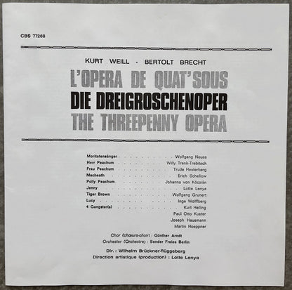 Kurt Weill, Bertolt Brecht - Lotte Lenya : Die Dreigroschenoper = The Threepenny Opera = L'opéra De Quat'sous (2xLP + Box, RE)