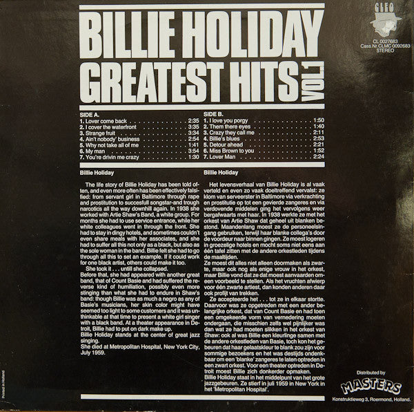 Billie Holiday : Greatest Hits Vol. 1 (LP, Comp)