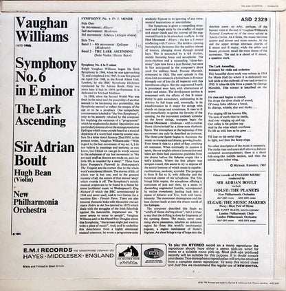 Sir Adrian Boult conducts Ralph Vaughan Williams : Symphony No. 6, The Lark Ascending (LP, RP)