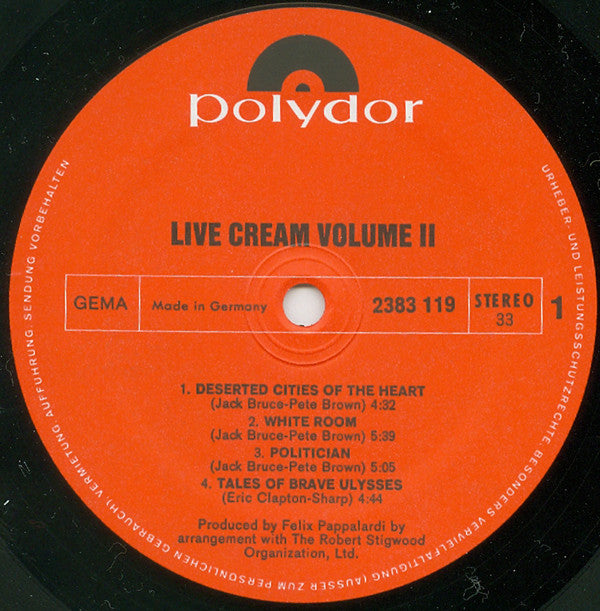 Cream (2) : Live Cream Volume II (LP, Album)