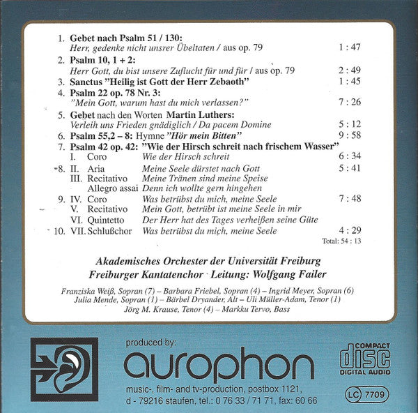 Felix Mendelssohn-Bartholdy, Akademisches Orchester Freiburg · Freiburger Kantatenchor · Wolfgang Failer : Psalmen (CD)