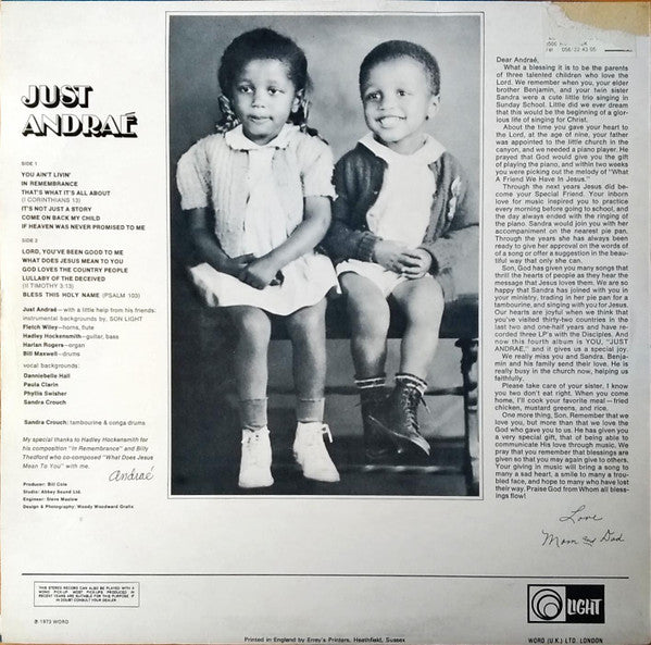 Andraé Crouch : Just Andraé (LP, Album)