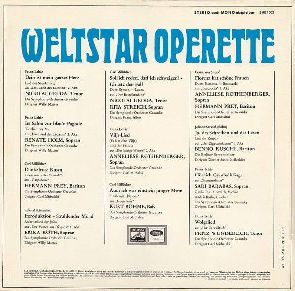 Various : Weltstar Operette (LP, Comp)