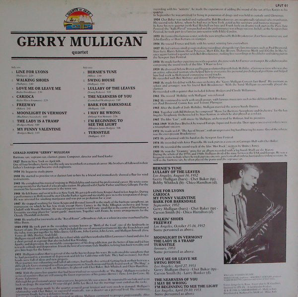 Gerry Mulligan Quartet With Chet Baker : Gerry Mulligan Quartet With Chet Baker (LP, Comp)