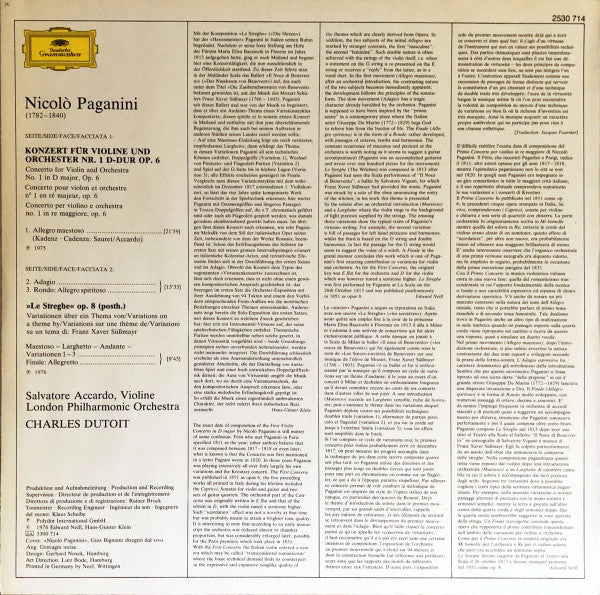 Niccolò Paganini, Salvatore Accardo, London Philharmonic Orchestra, Charles Dutoit : Concerto Per Violino (n.1). "Le Streghe" (LP)