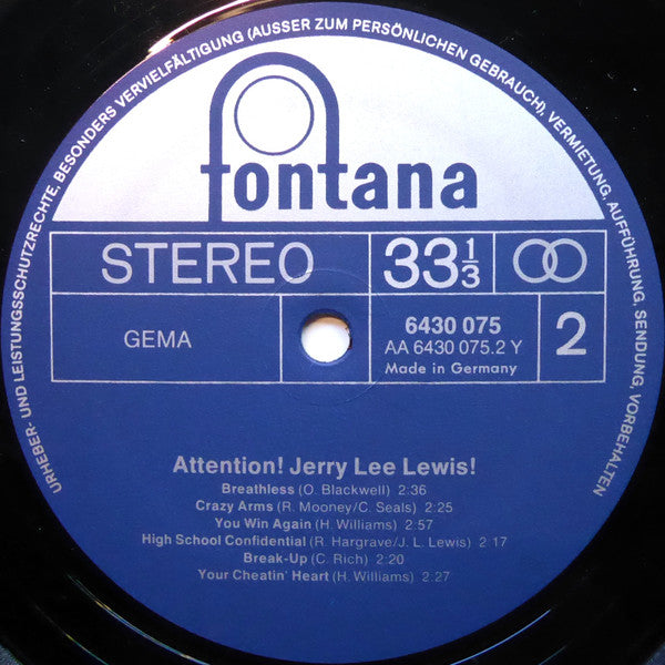 Jerry Lee Lewis : Attention! Jerry Lee Lewis (LP, Album, RE)