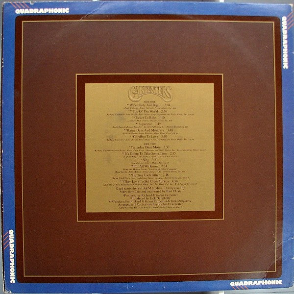 Carpenters : The Singles 1969-1973 (LP, Comp, Quad, San)