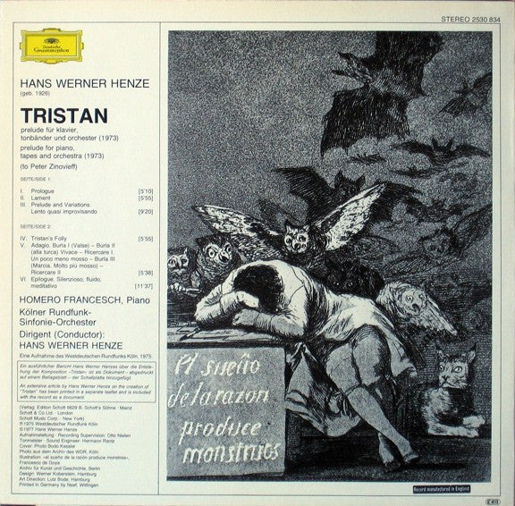 Hans Werner Henze, Homero Francesch, Kölner Rundfunk-Sinfonie-Orchester : Tristan (LP)