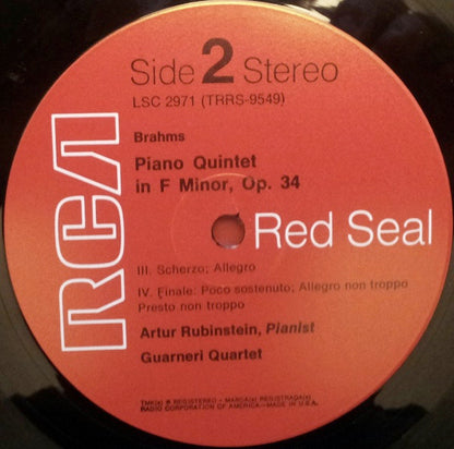 Johannes Brahms, Arthur Rubinstein / Guarneri Quartet : Piano Quintet In F Minor, Op.34 (LP, Album, RE)
