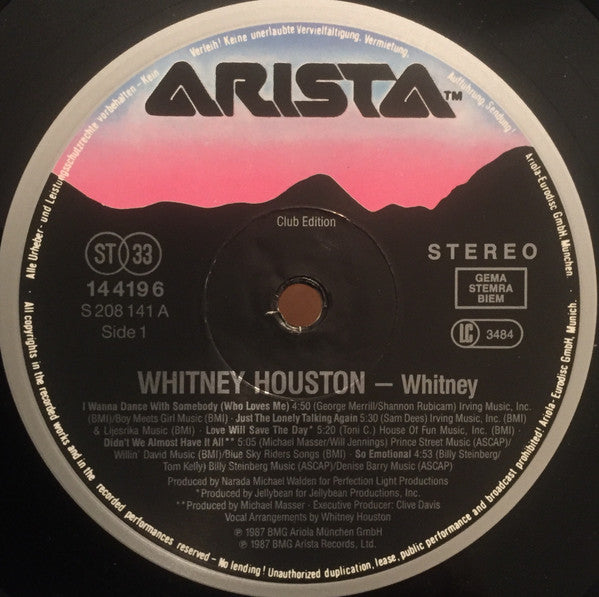 Whitney Houston : Whitney (LP, Album, Club)