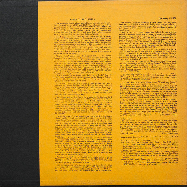 Various : Old-Time Southern Dance Music: Ballads And Songs (LP, Comp)