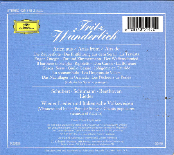 Fritz Wunderlich : Fritz Wunderlich Singt Arien Und Lieder (5xCD, Comp, RE + Box, RP)
