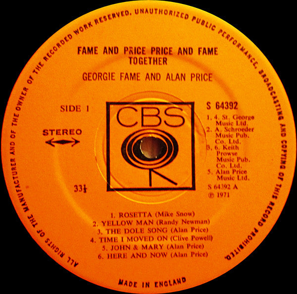 Georgie Fame & Alan Price : Fame & Price / Price & Fame / Together (LP, Album)