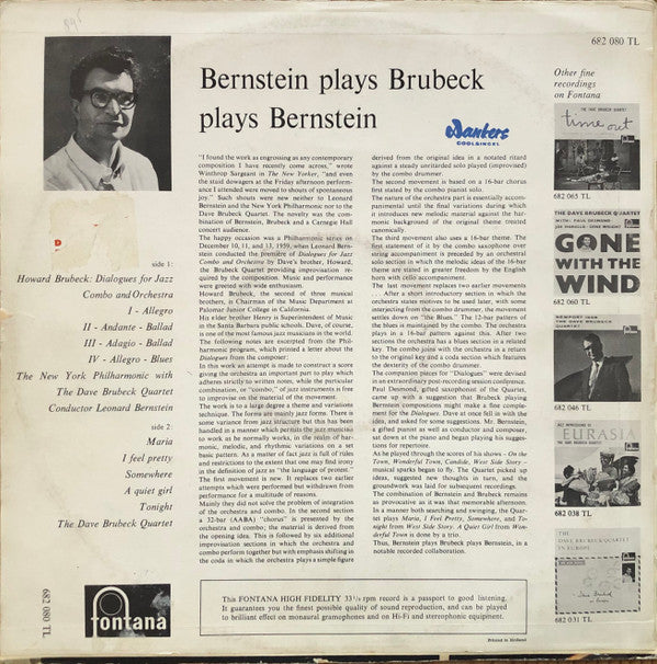 New York Philharmonic With The Dave Brubeck Quartet Conducted By Leonard Bernstein : Bernstein Plays Brubeck Plays Bernstein (LP, Album, Mono)