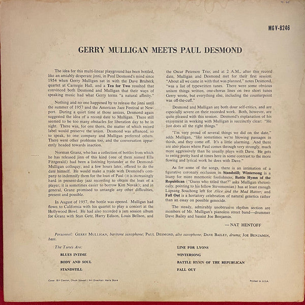 Gerry Mulligan Meets Paul Desmond : Gerry Mulligan Meets Paul Desmond (LP, Album, Mono, RE)