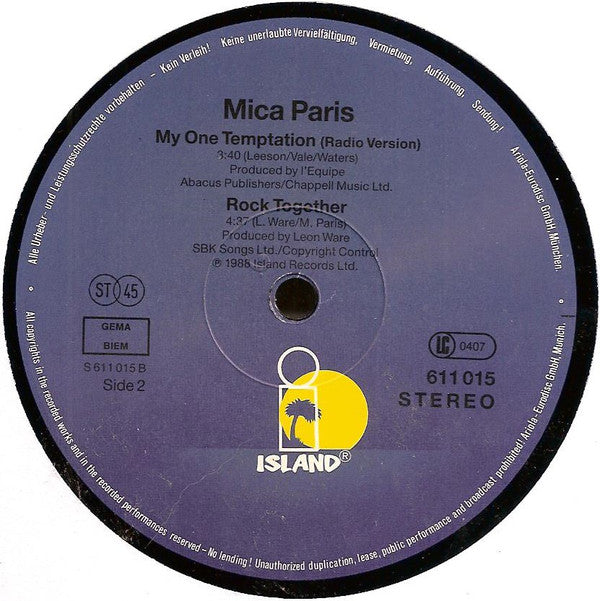 Mica Paris : My One Temptation (12", Maxi)