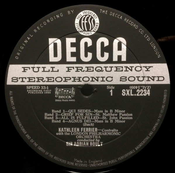 Kathleen Ferrier, London Philharmonic Orchestra : A Recital Of Bach And Handel Arias (LP, Ed1)