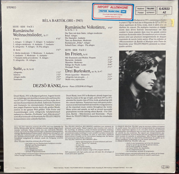 Béla Bartók, Dezső Ránki : Klavierwerke - Piano Works (LP, Album)
