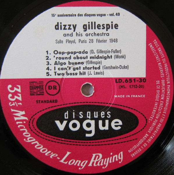 Dizzy Gillespie : Paris, Salle Pleyel, 28 Février 1948 (LP, Album, Mono)