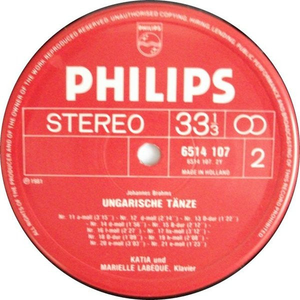 Johannes Brahms - Katia Et Marielle Labèque : The Hungarian Dances = Die Ungarischen Tänze = Les 21 Danses Hongraises (LP)