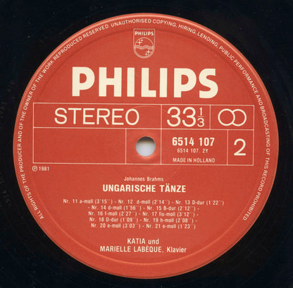 Johannes Brahms - Katia Et Marielle Labèque : The Hungarian Dances = Die Ungarischen Tänze = Les 21 Danses Hongraises (LP)