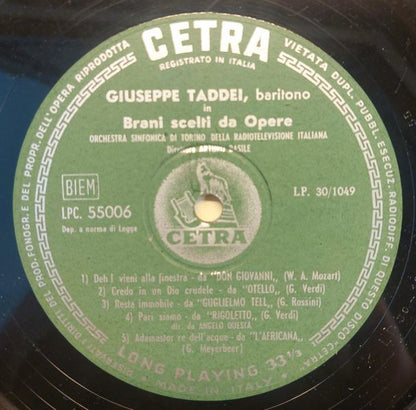 Giuseppe Taddei : Famose Arie Liriche (LP, Comp, Mono)